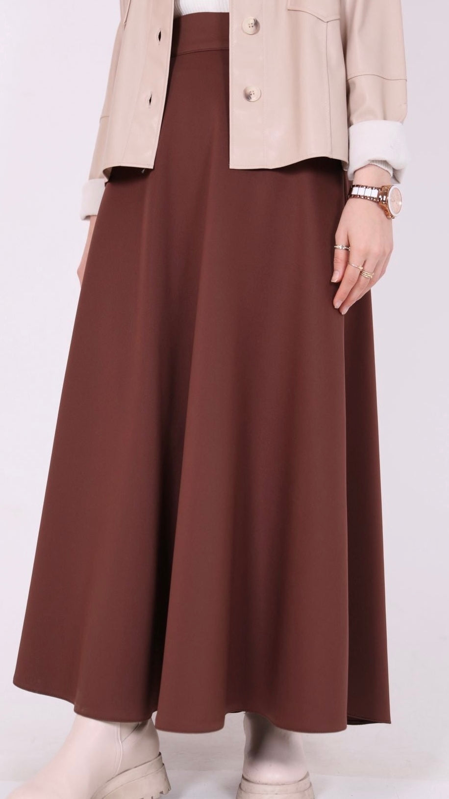 Scuba Fabric Kiloş Skirt Brown