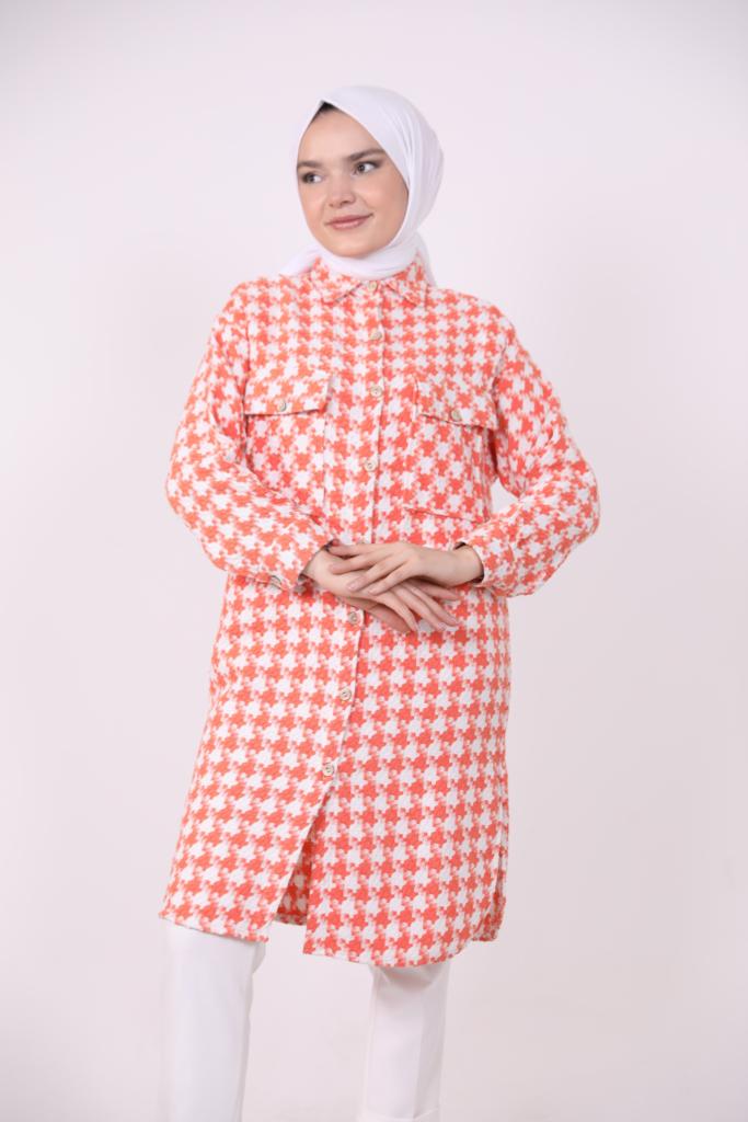 Houndstooth Araboy Double Pocket Shirt Orange