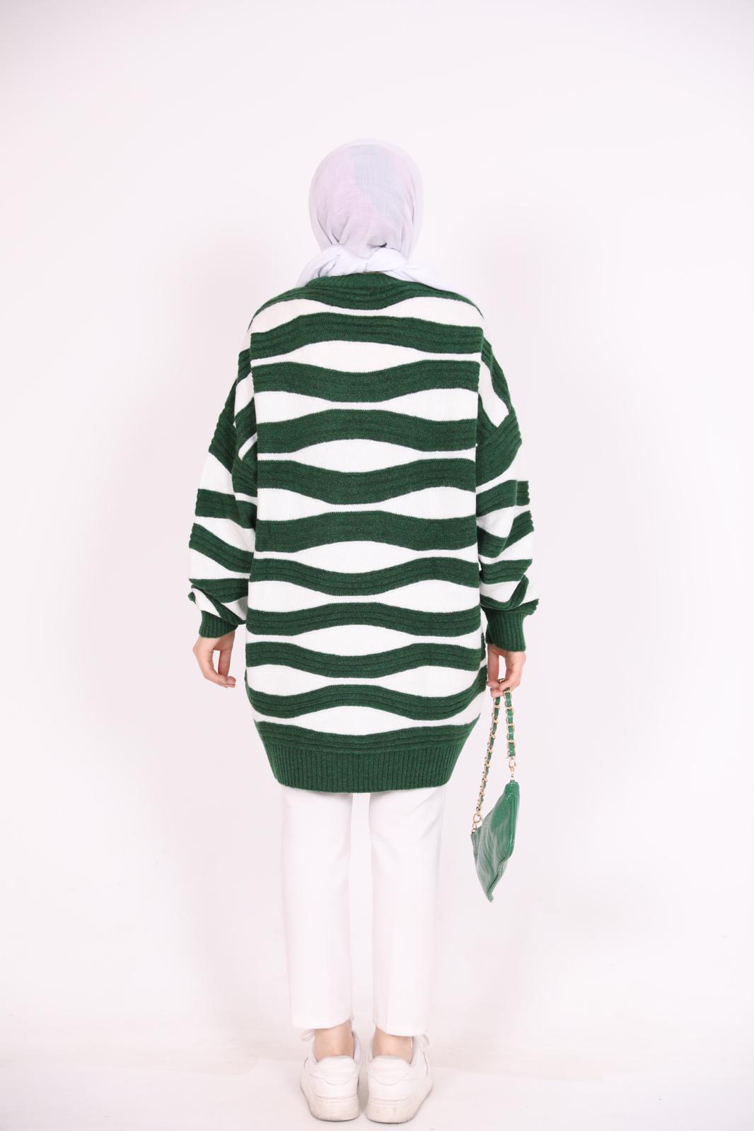 Stripe Pattern Araboy Sweater Green