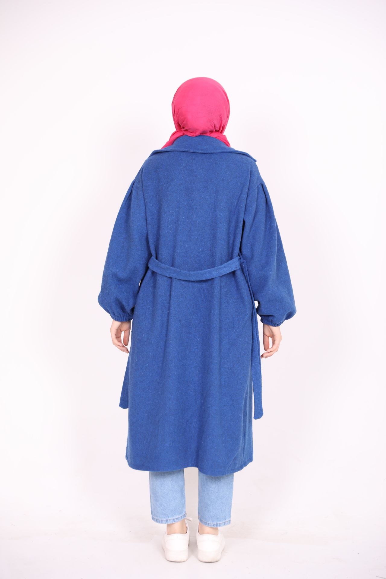 Balloon Sleeve Belted Coat Blue