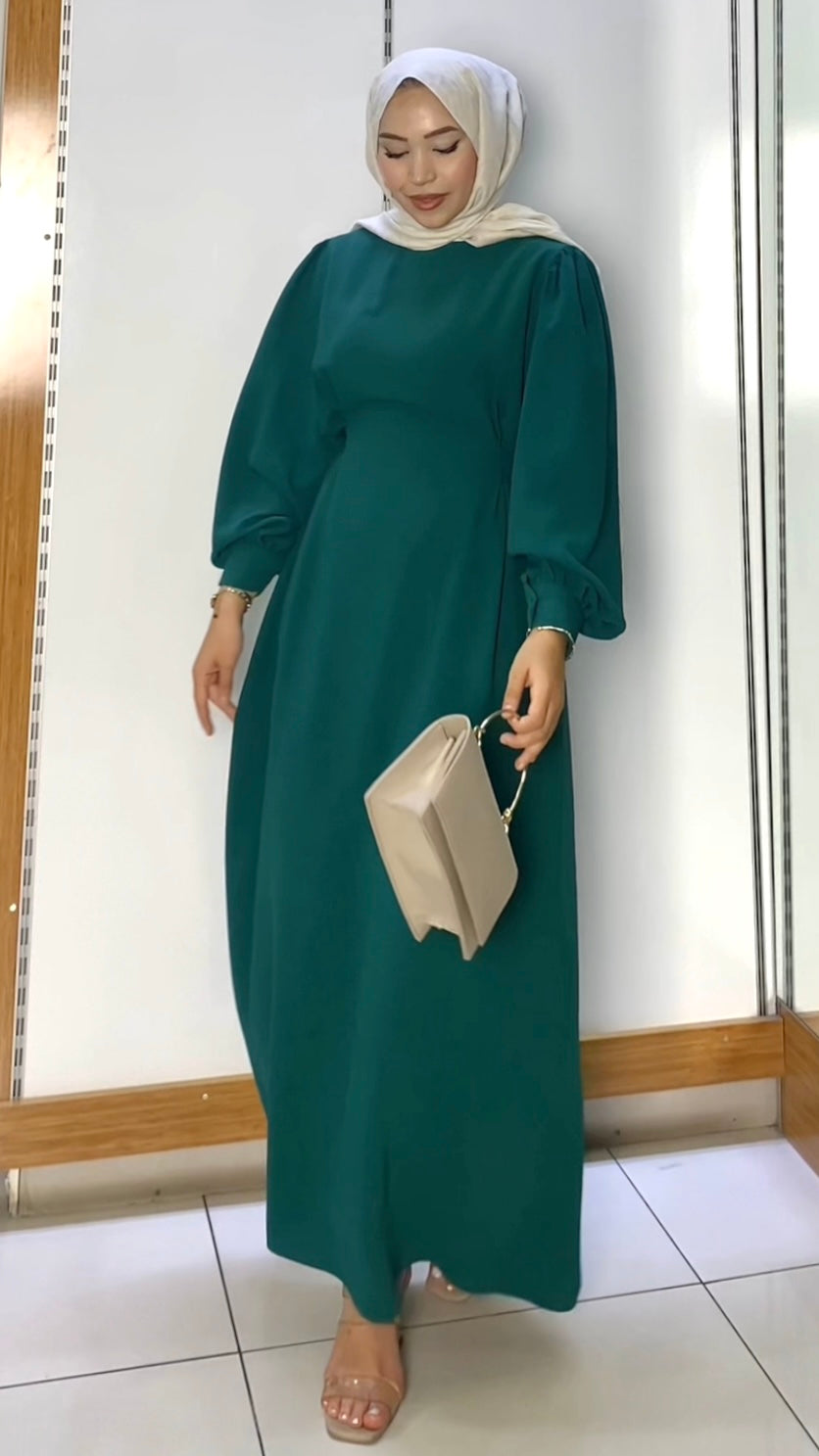 Belden Bağlamalı Krep Kumaş Elbise Yeşil