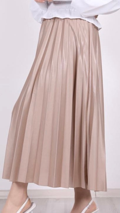 Leather Look Pleated Skirt Mink