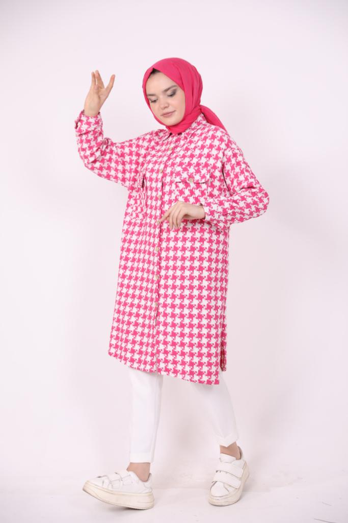 Houndstooth Araboy Double Pocket Shirt Pink