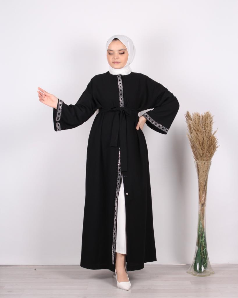 Stone Embroidered Abaya Black