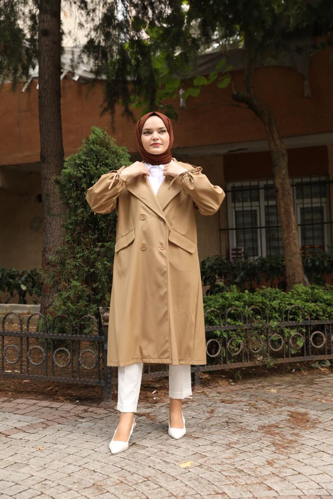 Oversize Camel Trench with Tied Sleeves