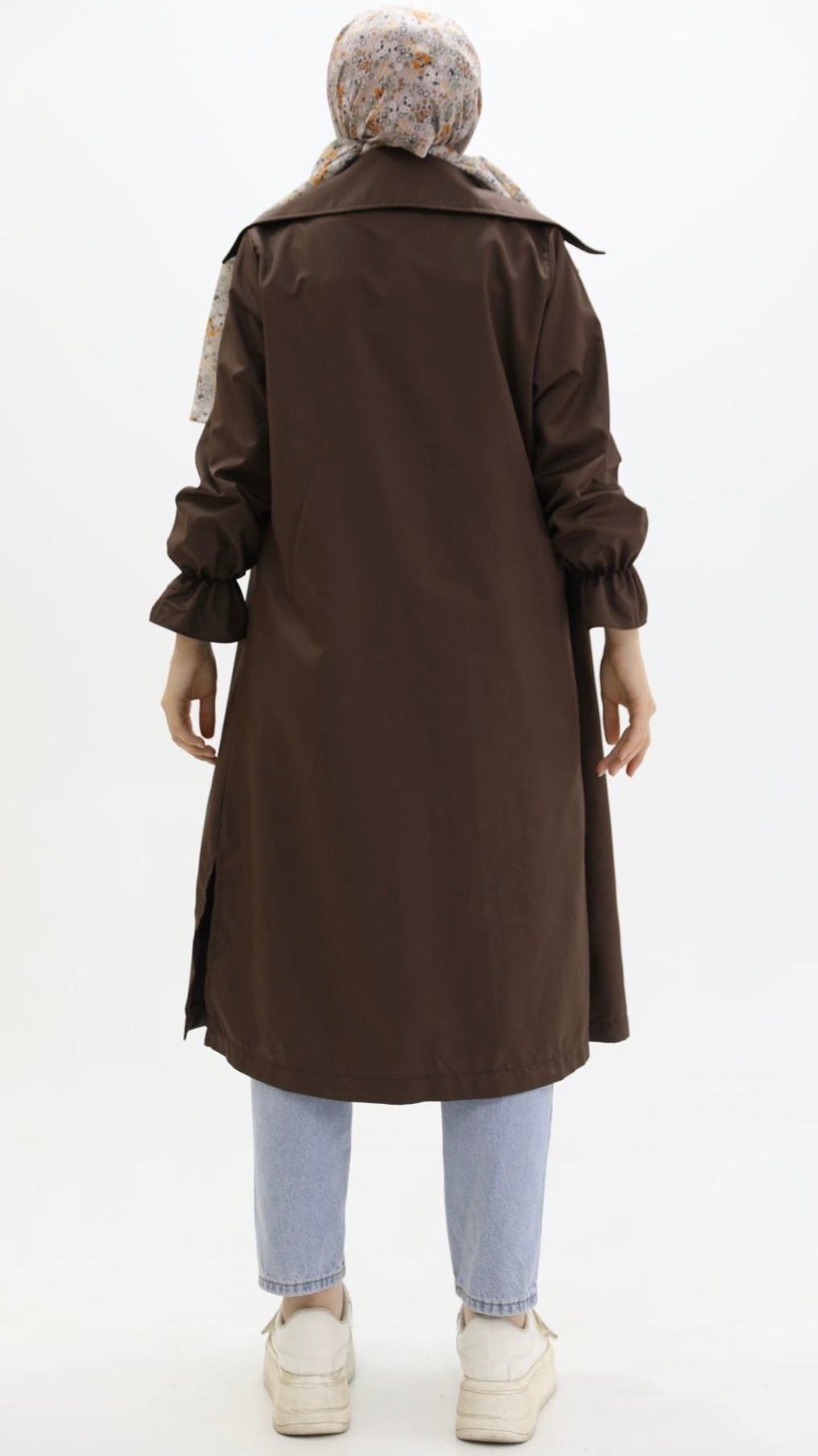 Trench Brown with Elastic Sleeves and Slit Detail