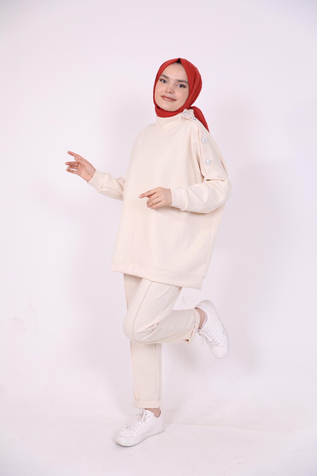Double Suit with Stones Beige