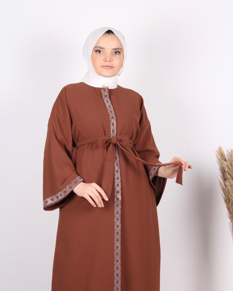 Taş İşlemeli Abaya Kahve