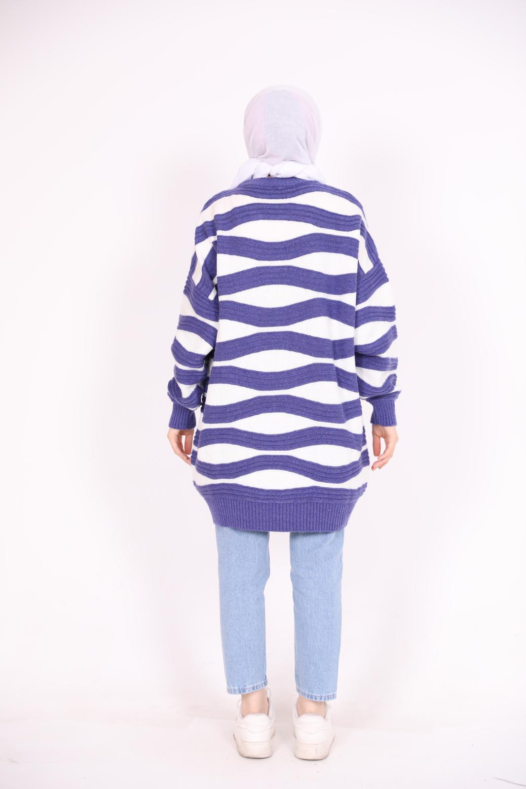 Stripe Pattern Araboy Sweater Purple