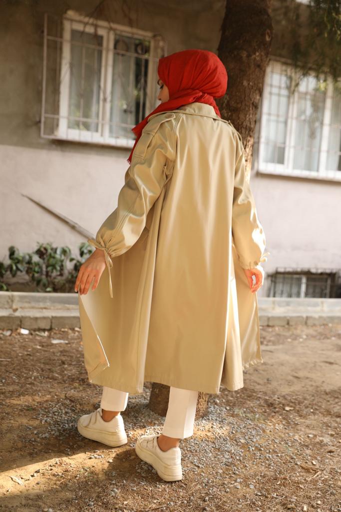 Oversize Trench with Tied Sleeves Beige