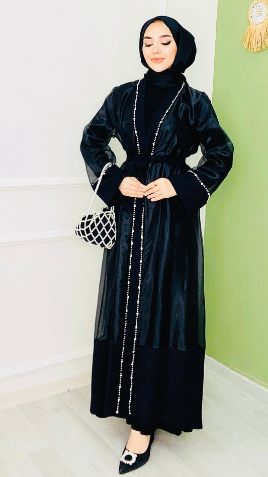 Taş Detaylı Abaya Siyah