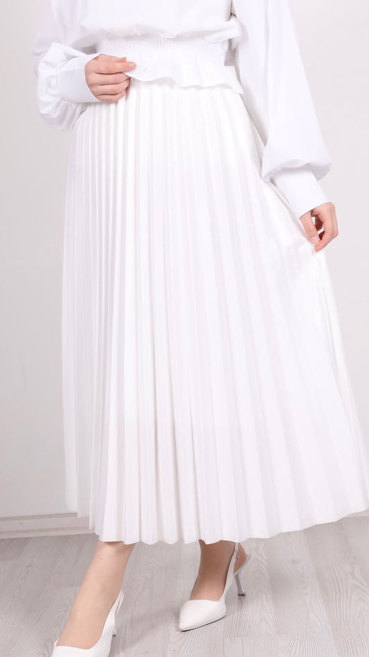 Leather Look Pleated Skirt White