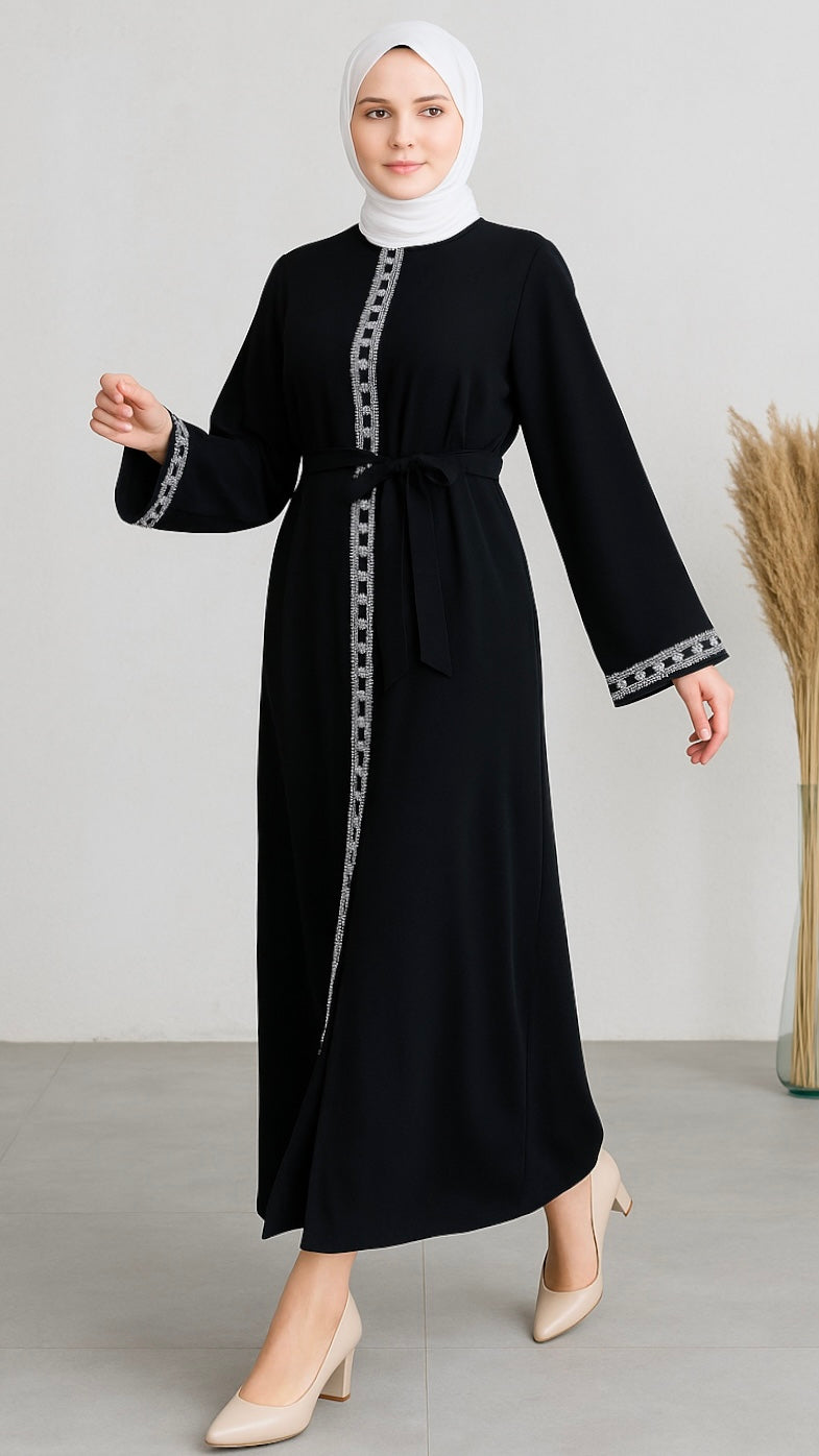 Taş İşlemeli Abaya Siyah