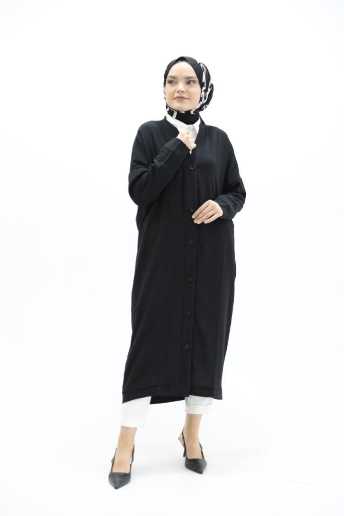 Buttoned Ayrobin Fabric Tunic Black