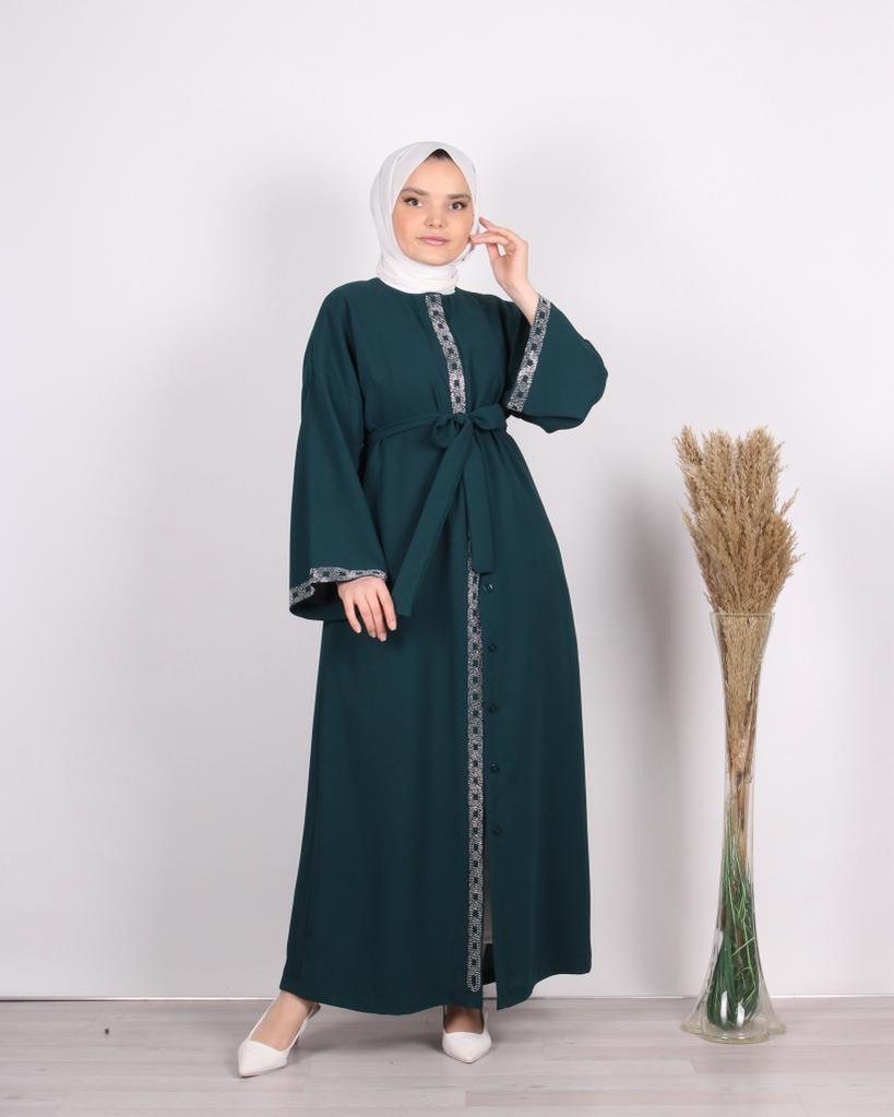 Stone Embroidered Abaya Green