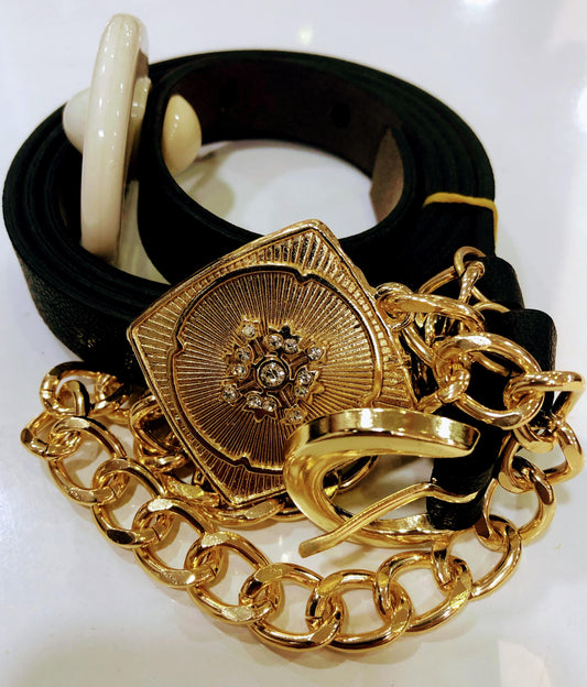 Gold Zincir Aksesuarlı İnce Kemer Siyah