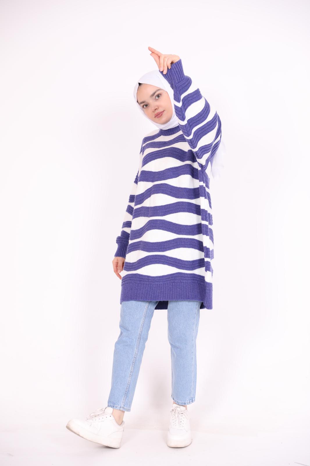 Stripe Pattern Araboy Sweater Purple