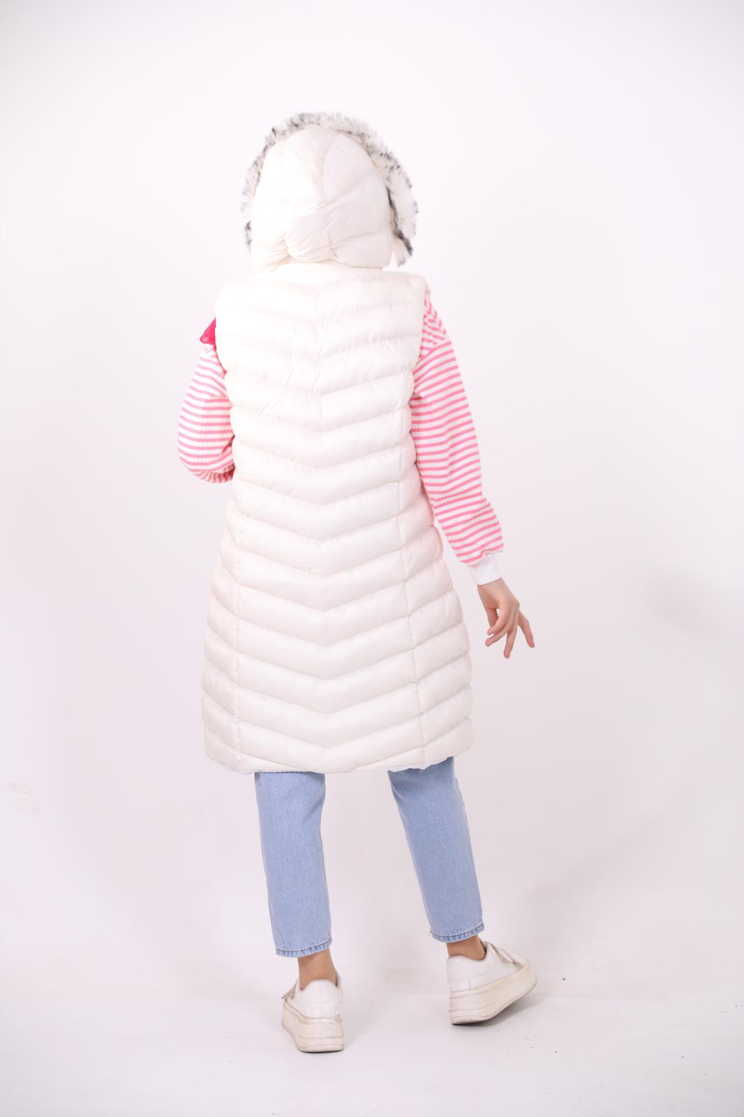 Furry Hooded Puffer Vest White