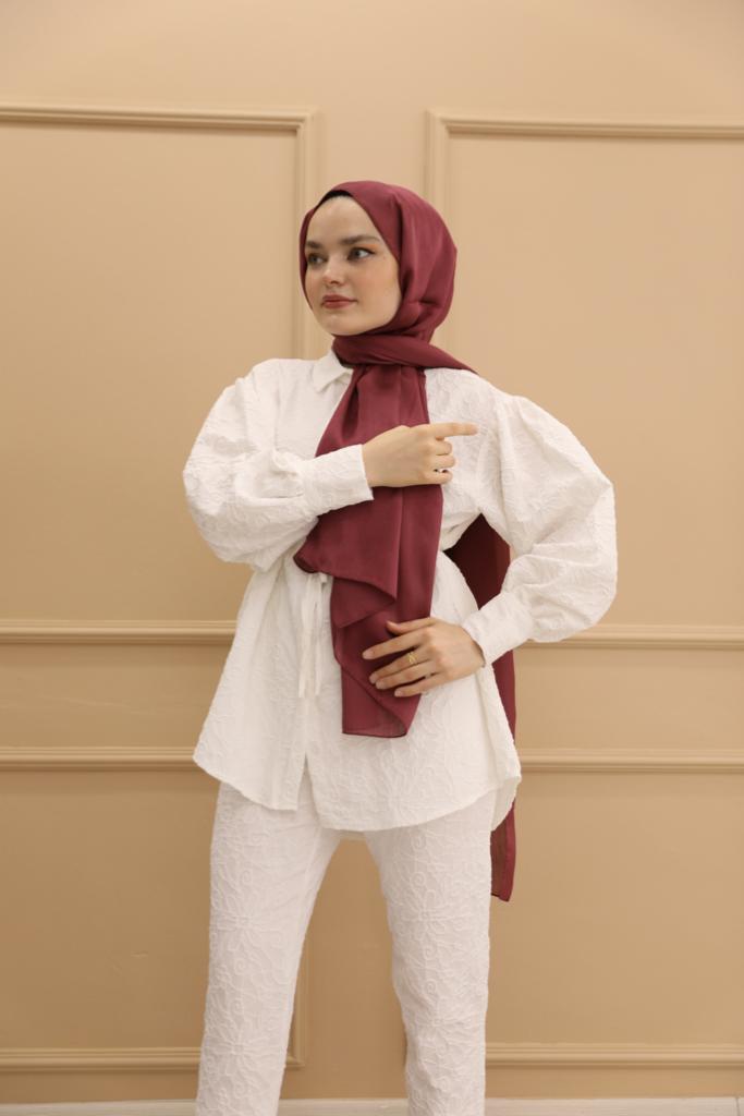 Embossed Belted Double Suit White