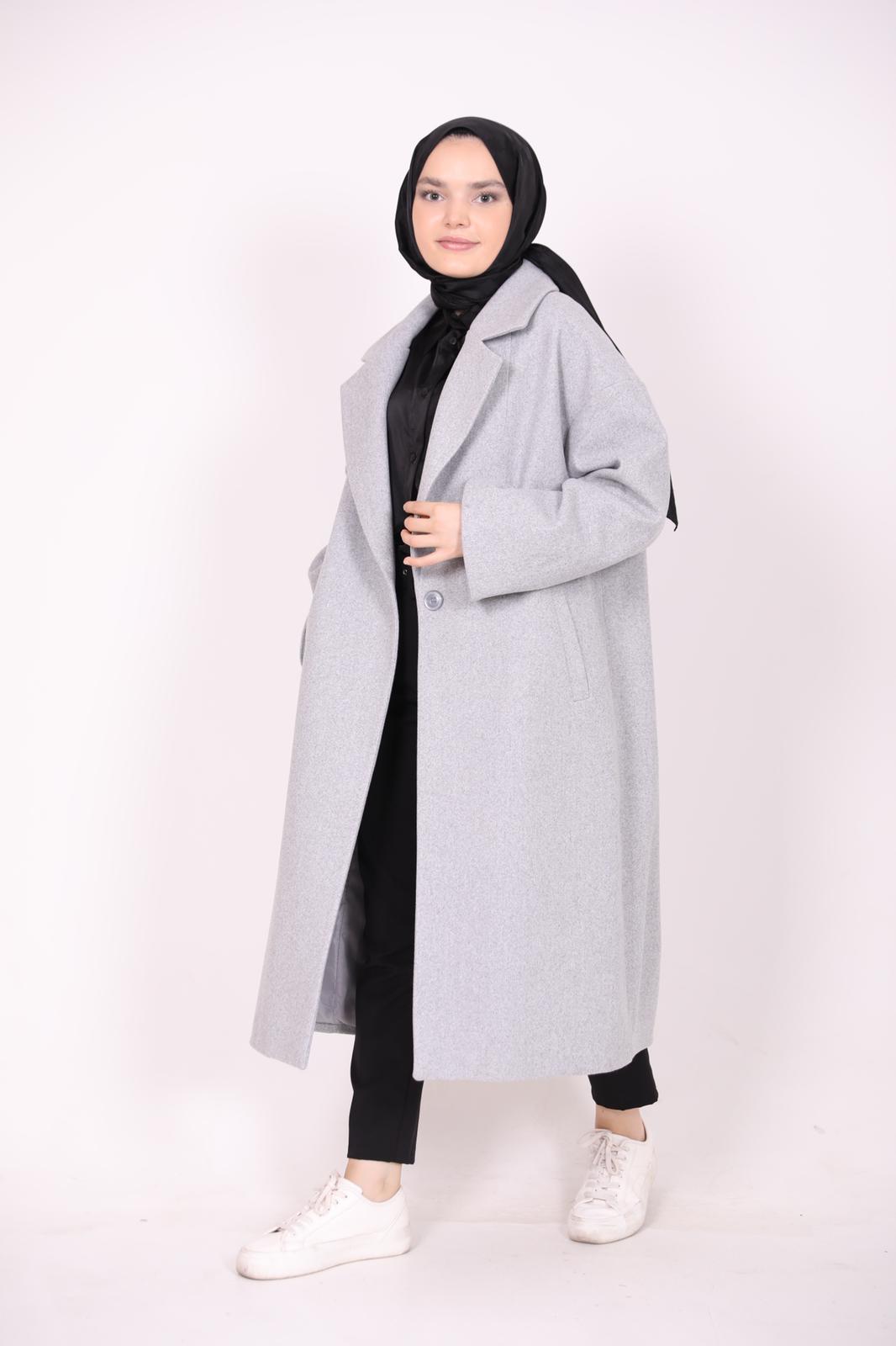 Oversized Coat with Pleat Detail on the Sleeve Gray