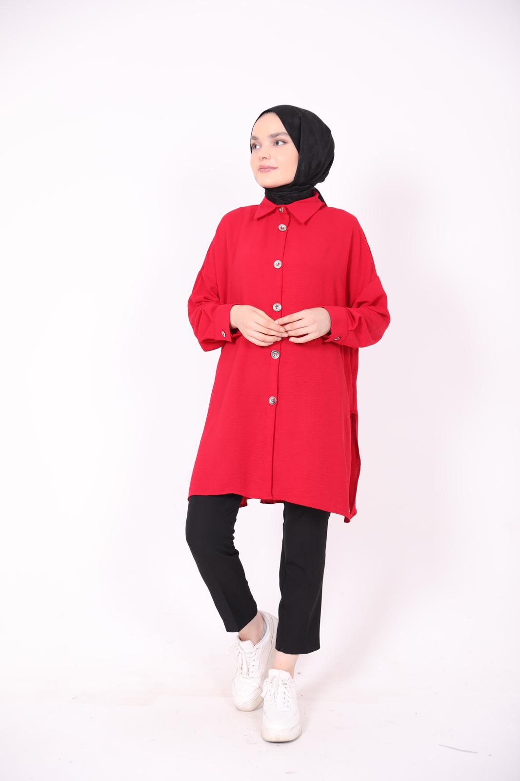 Wide Buttoned Ayrobin Shirt Red