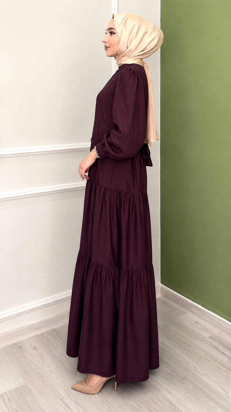 Önü Düğmeli Salaş Model Elbise Mürdüm