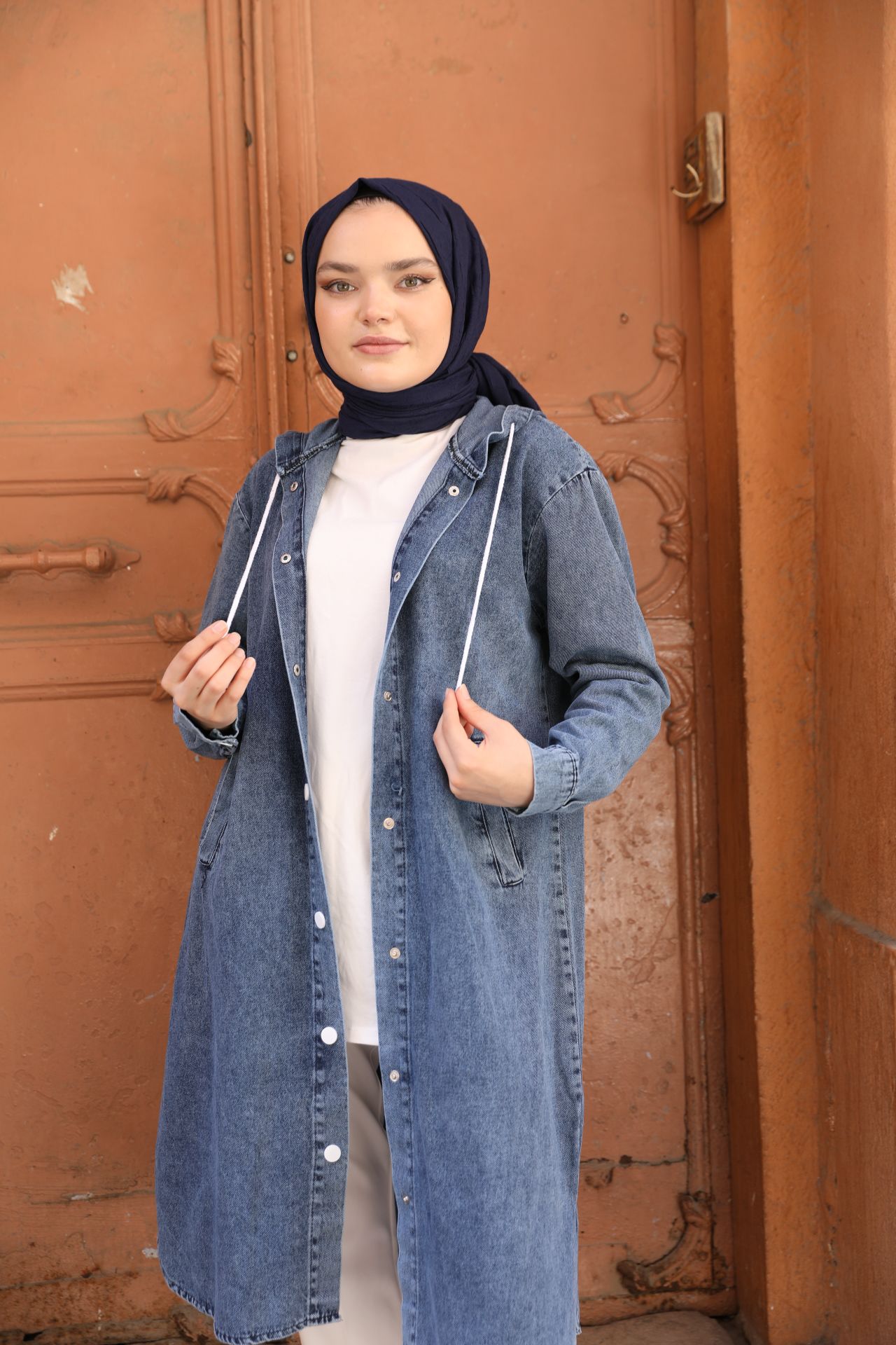 Hooded Denim Cap Blue