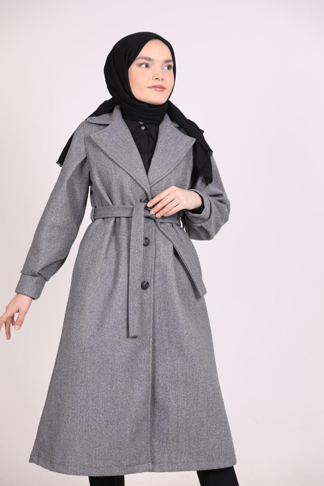 Bracelet Sleeve Belted Coat Gray