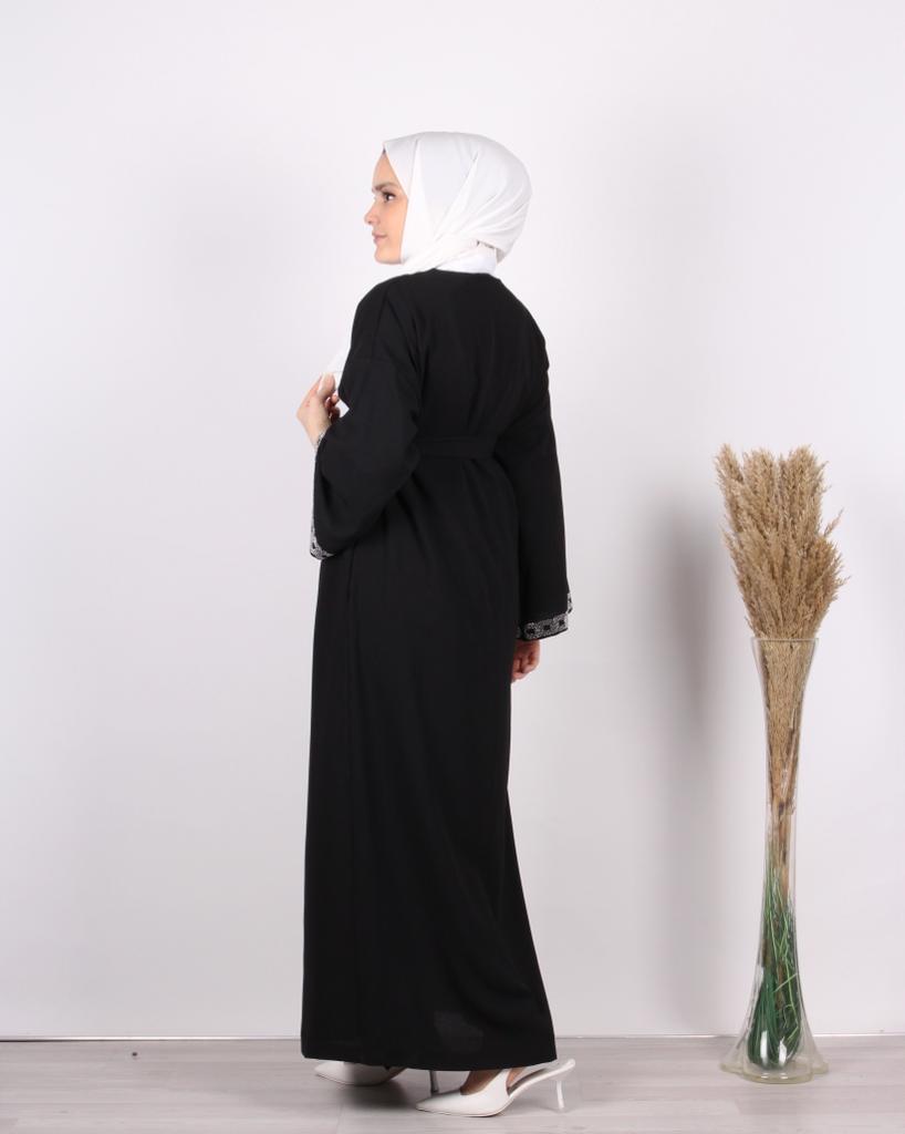 Stone Embroidered Abaya Black