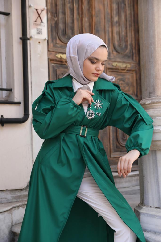 Stoned Collar Trench Green