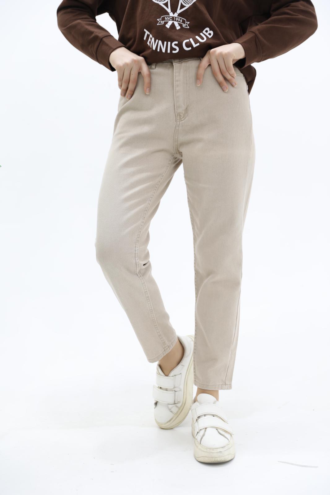 Boyfriend Düz Pantolon Bej