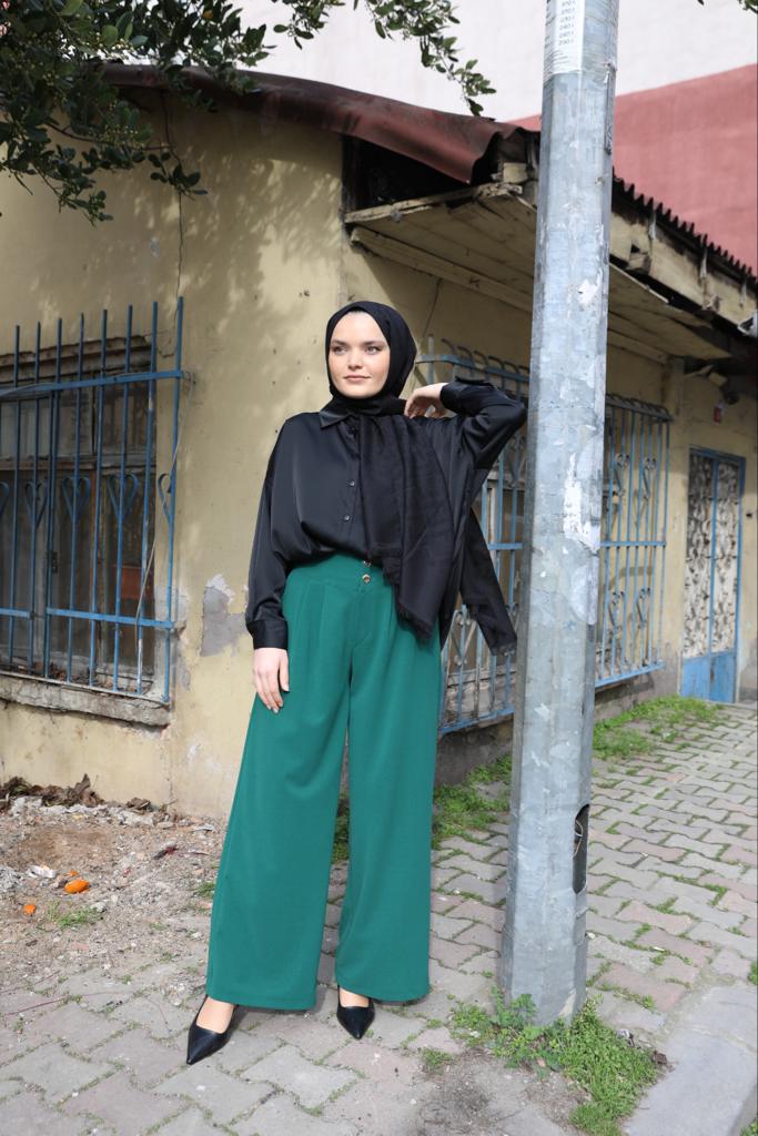 Düz Renk Saten Gömlek Siyah