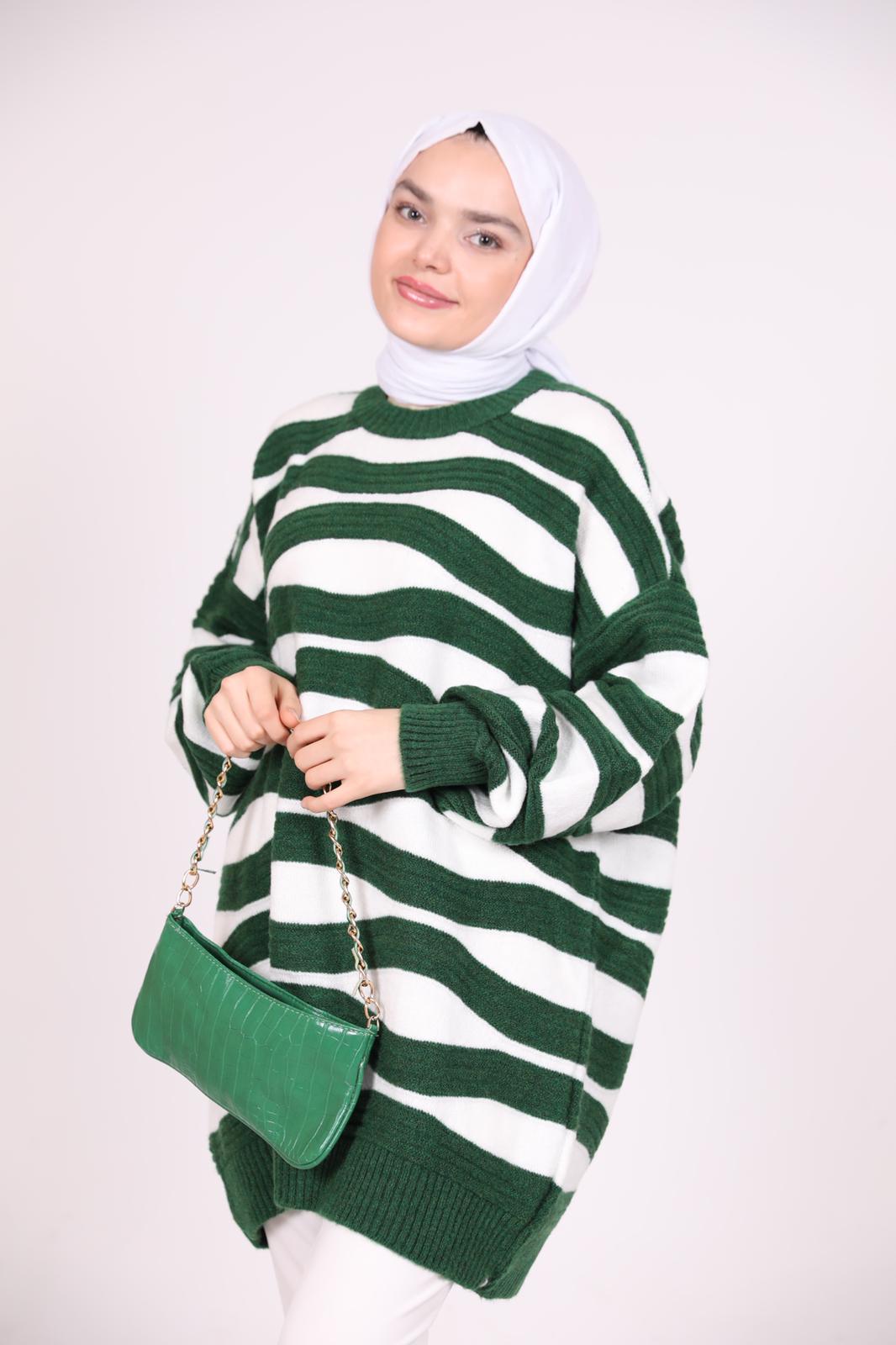 Stripe Pattern Araboy Sweater Green