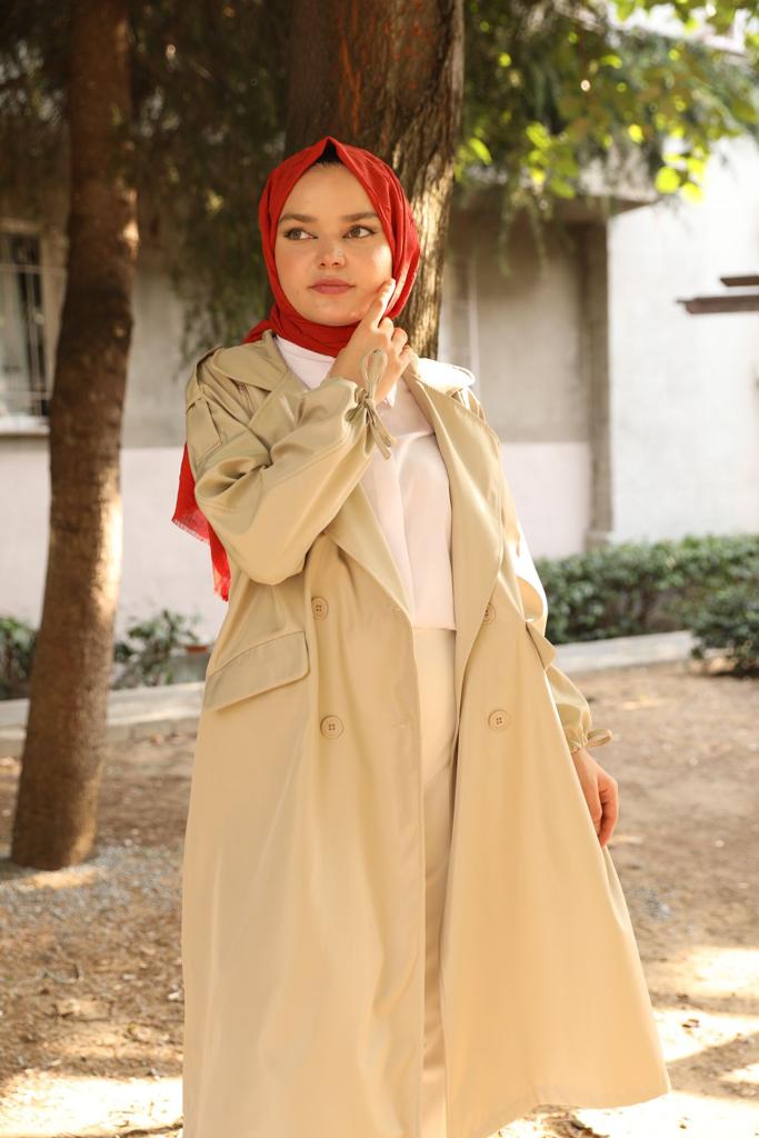 Oversize Trench with Tied Sleeves Beige