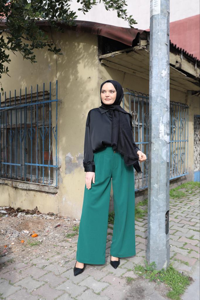 Düz Renk Saten Gömlek Siyah