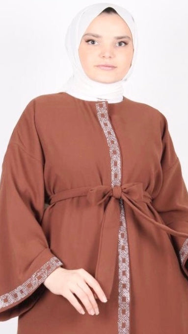 Taş İşlemeli Abaya Kahve