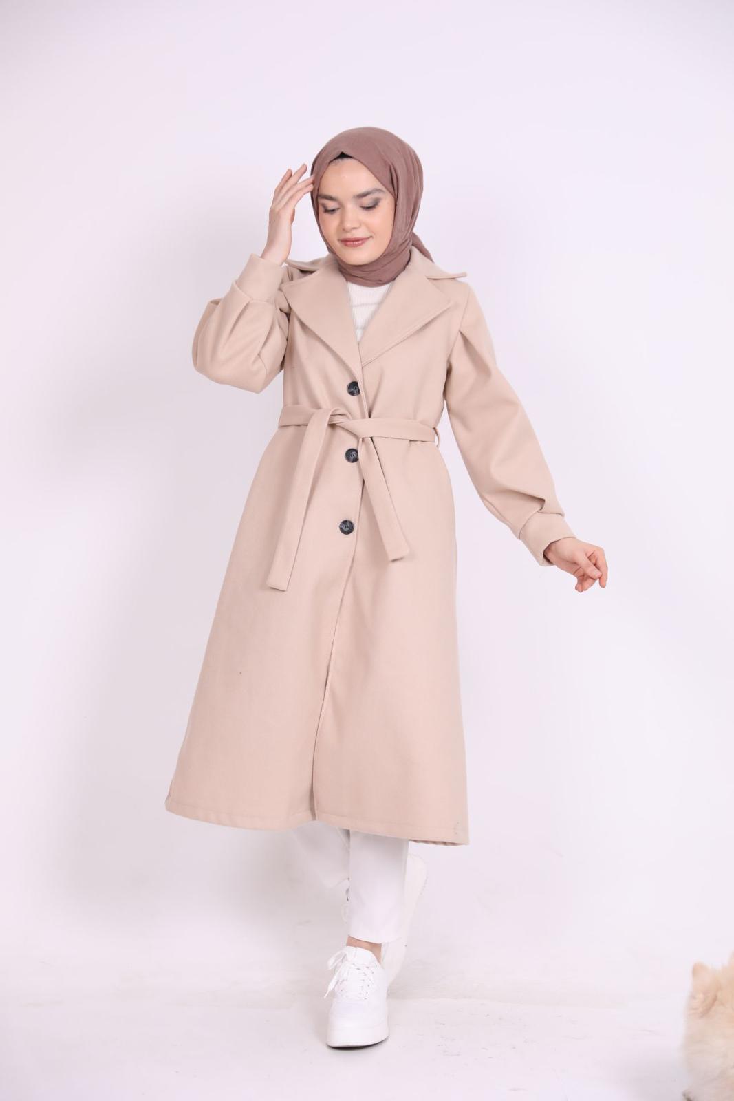 Bracelet Sleeve Belted Coat Beige