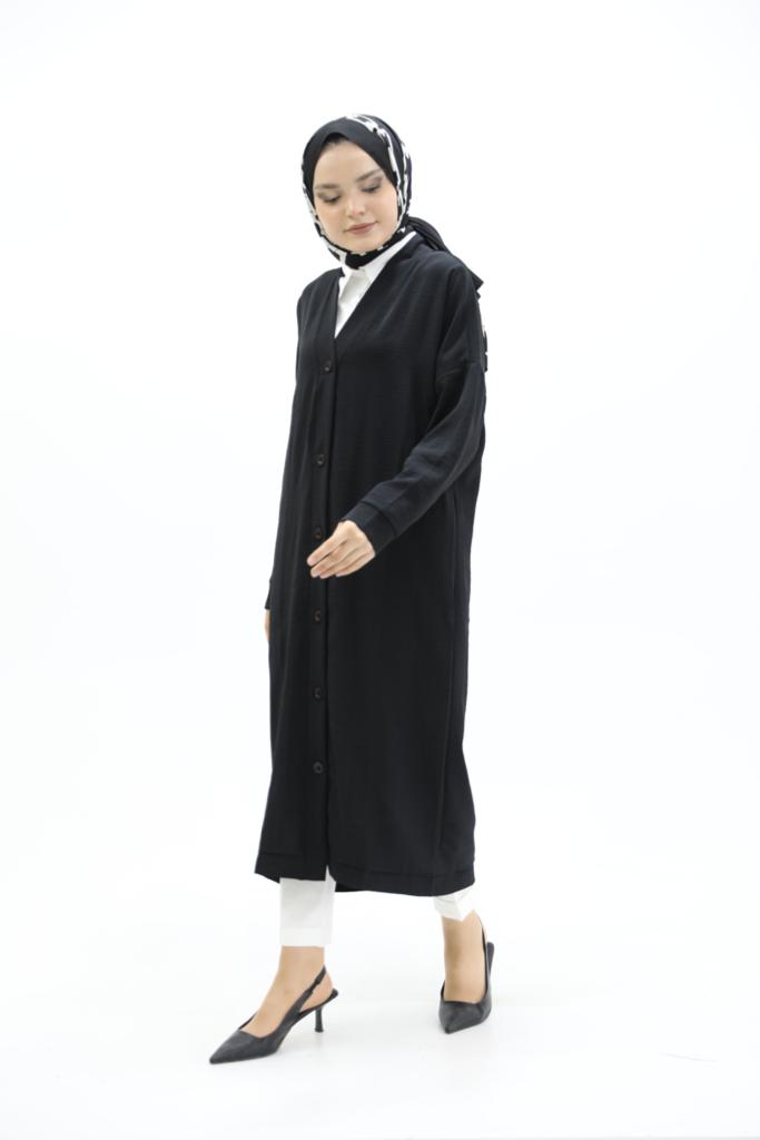Buttoned Ayrobin Fabric Tunic Black