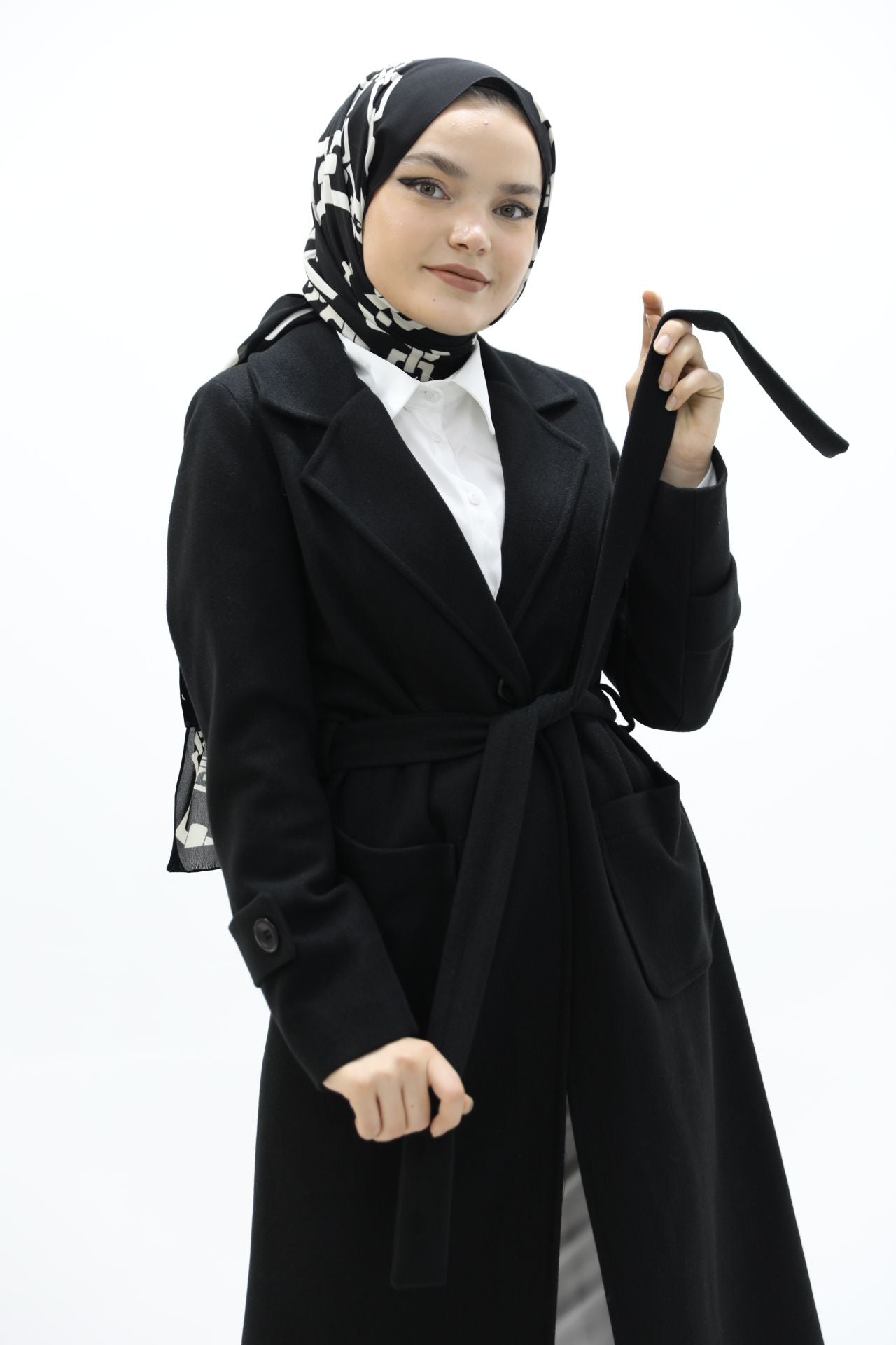 Pocketed Cashmere Coat Black