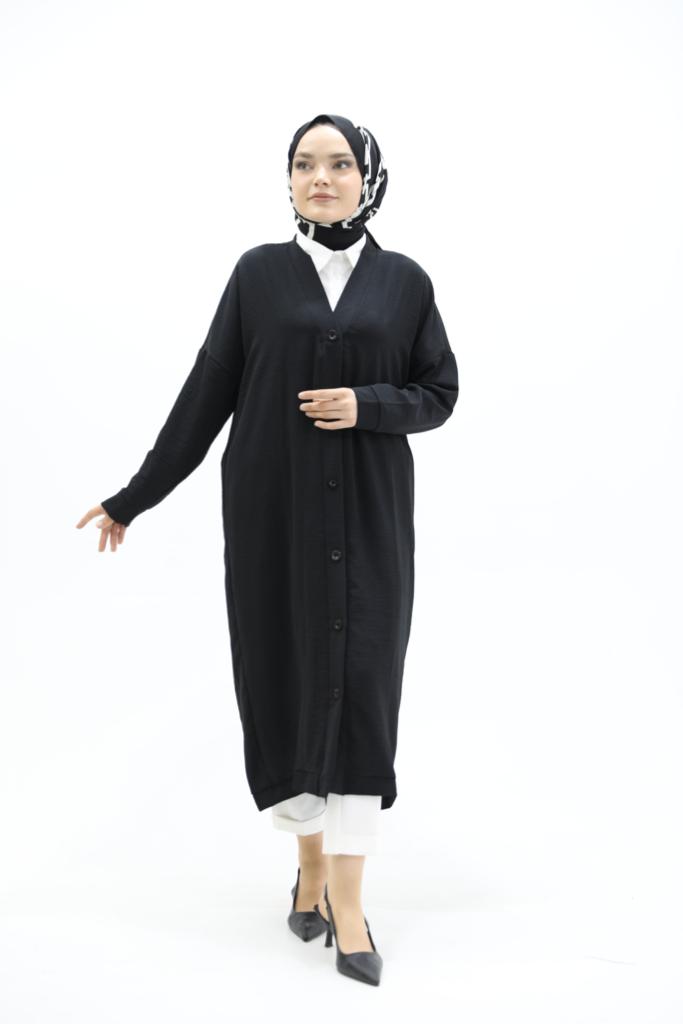 Buttoned Ayrobin Fabric Tunic Black
