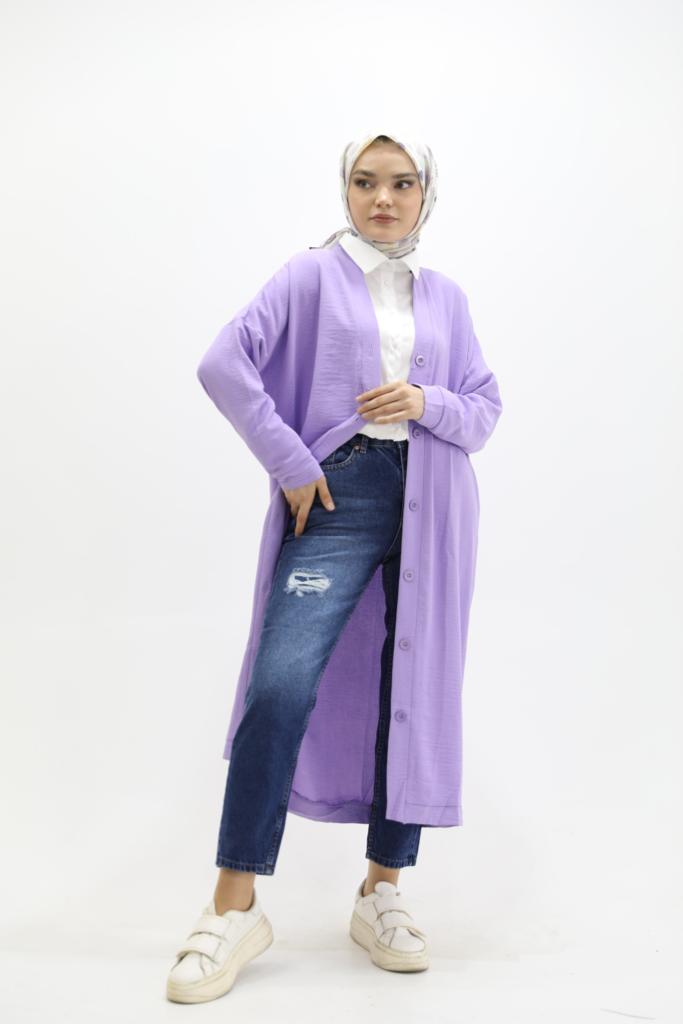 Düğmeli Ayrobin Kumaş Tunik Lila