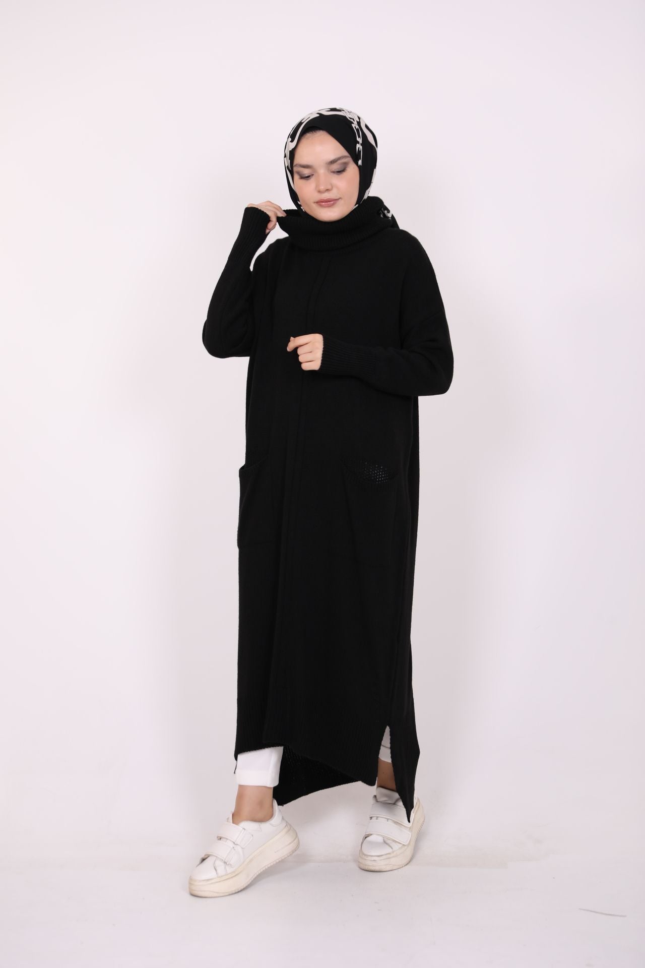 Cepli Uzun Triko Tunik Siyah