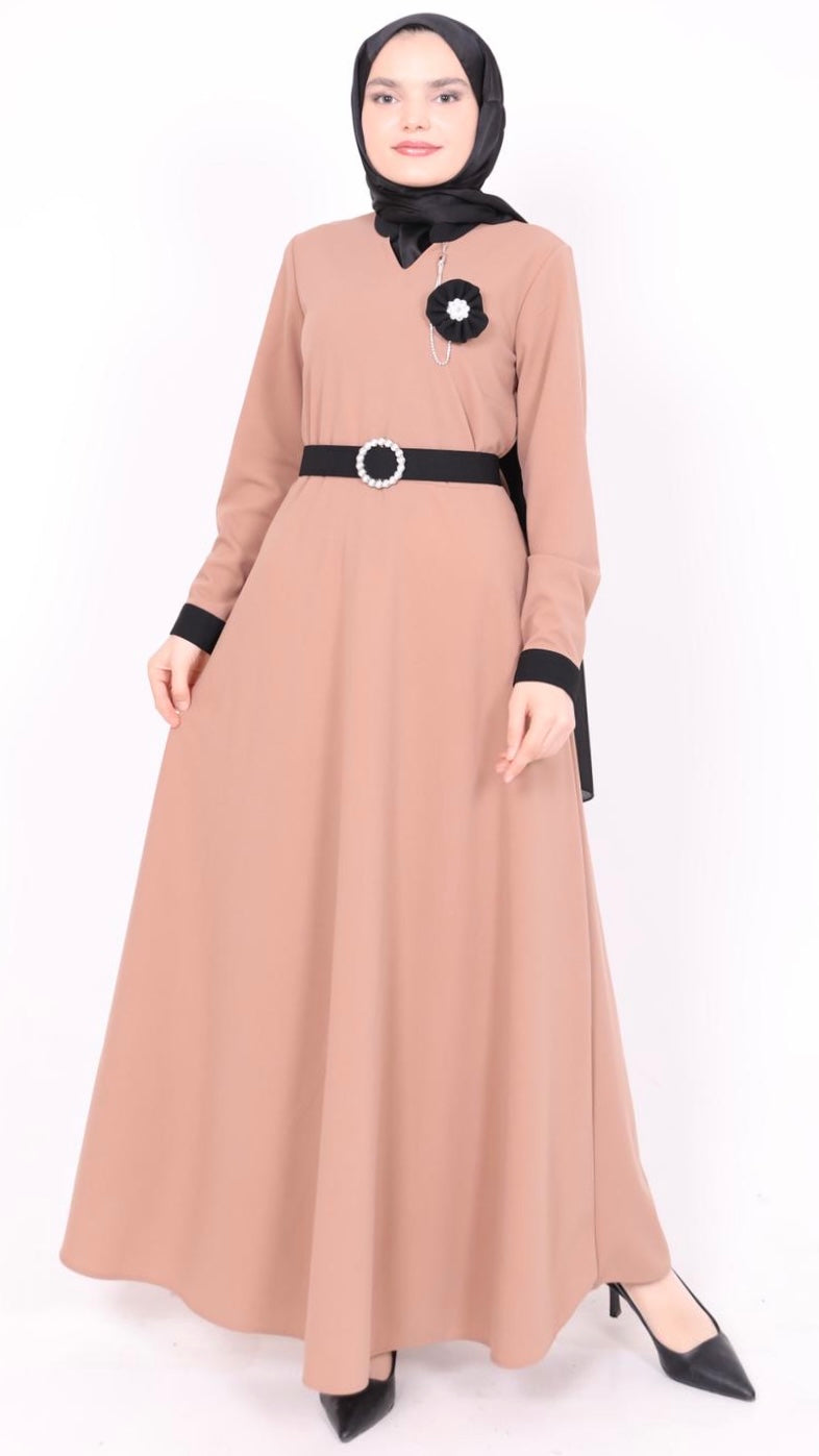 Rose Bronze Belted Dress Camel