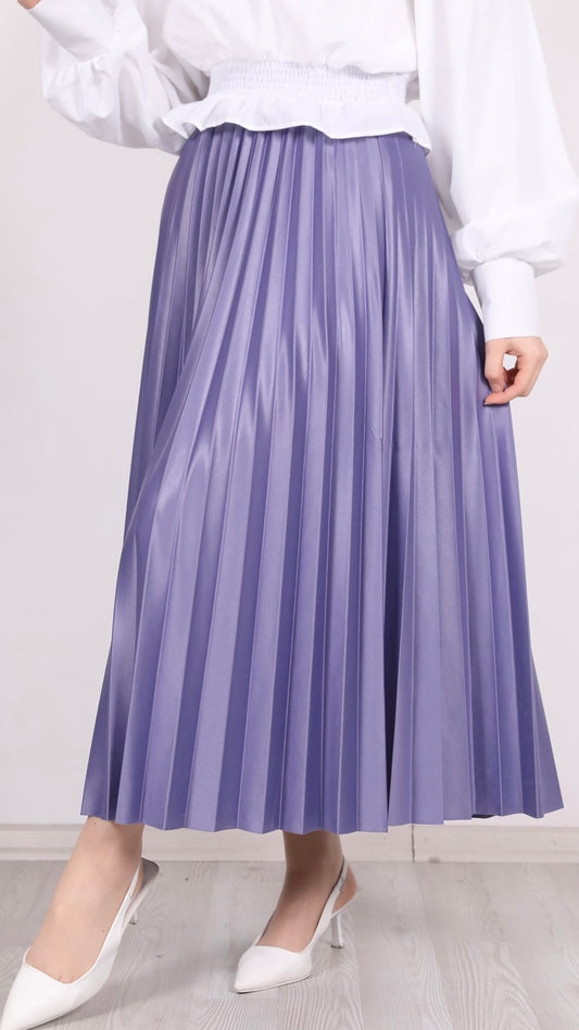 Leather Look Pleated Skirt Lilac