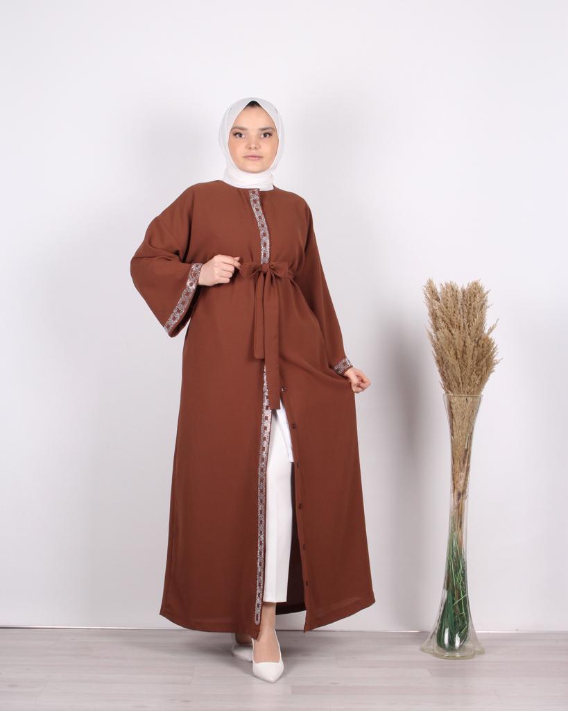 Taş İşlemeli Abaya Kahve