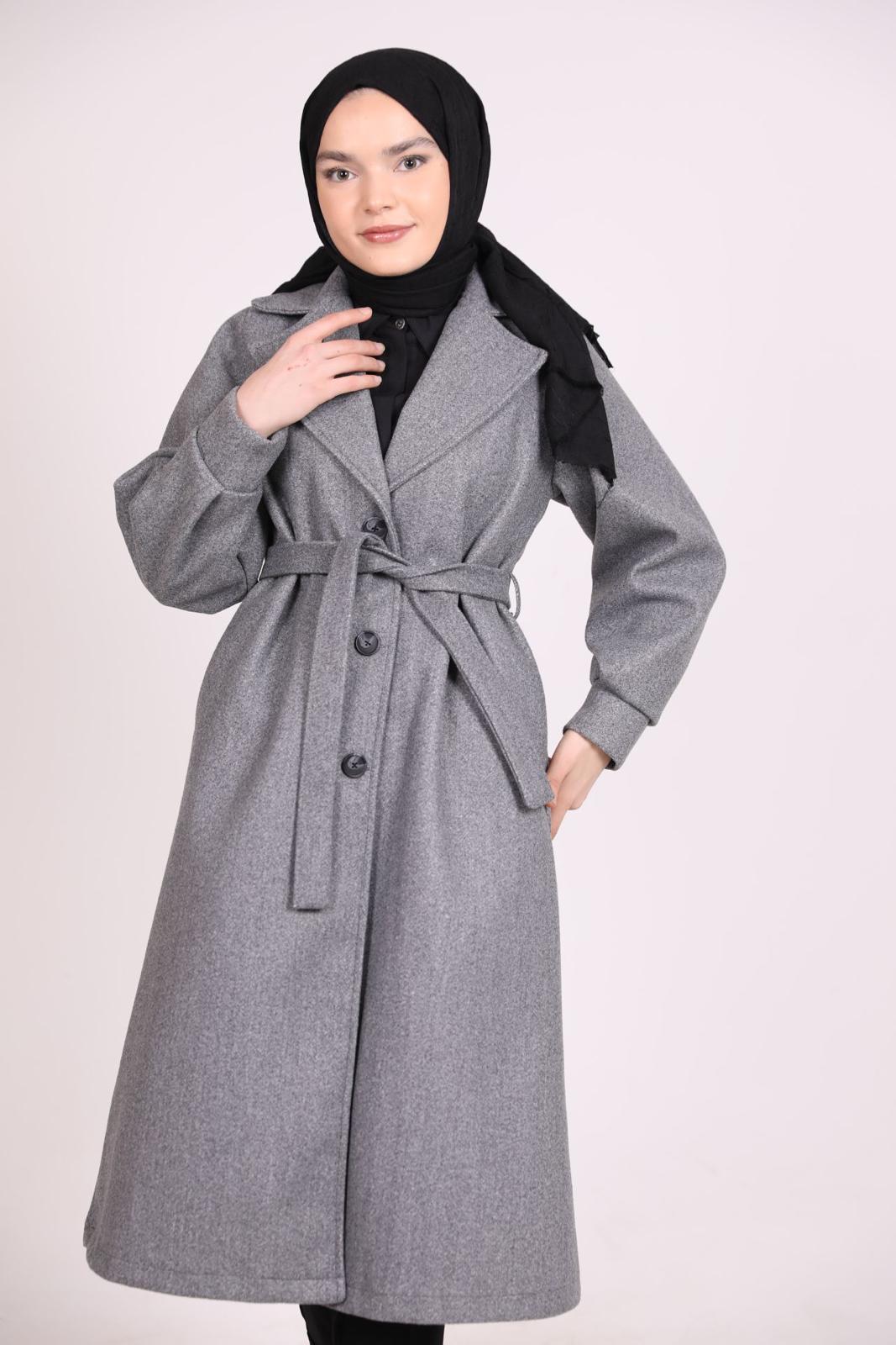 Bracelet Sleeve Belted Coat Gray