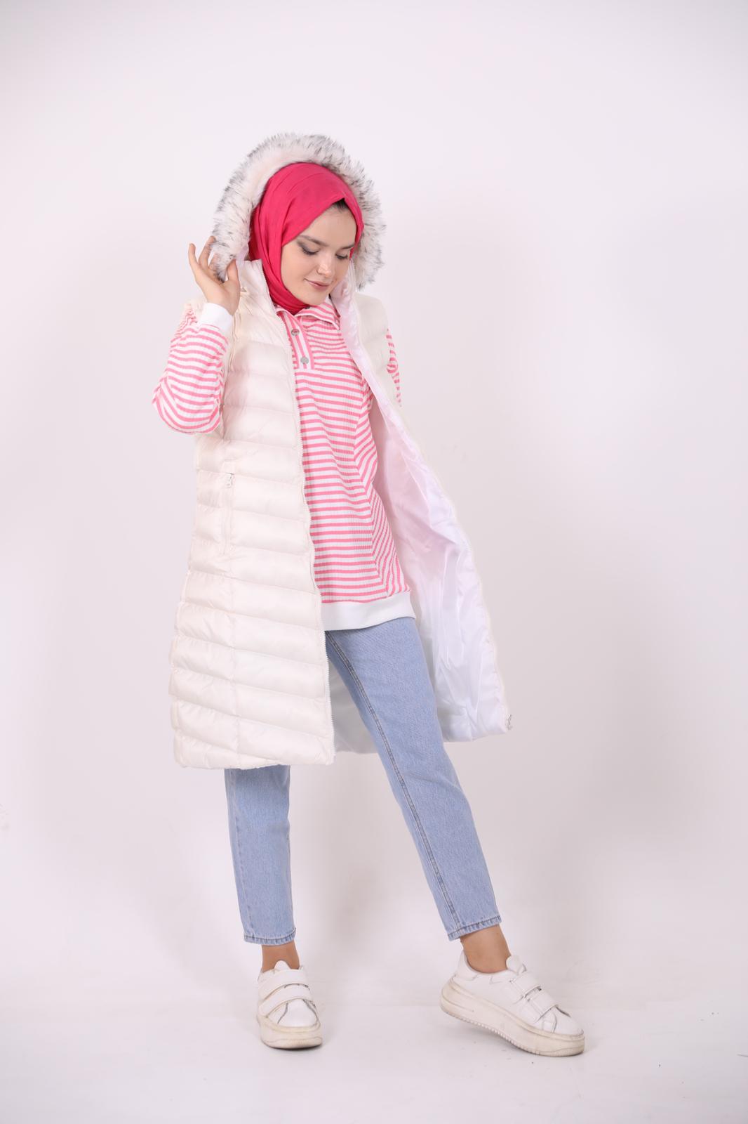 Furry Hooded Puffer Vest White