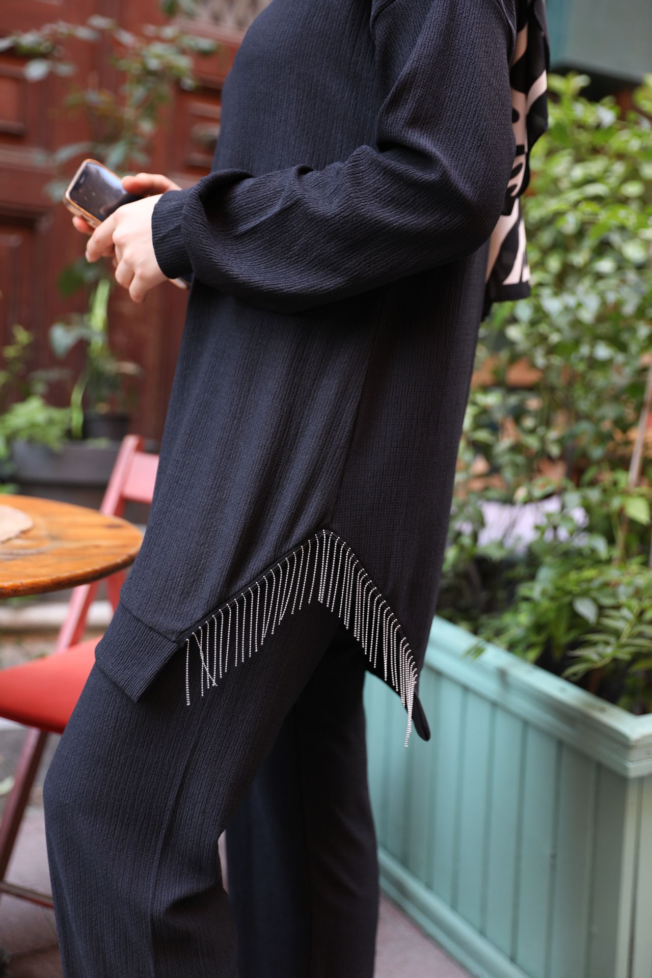 Skirt Chain Detailed Suit Black