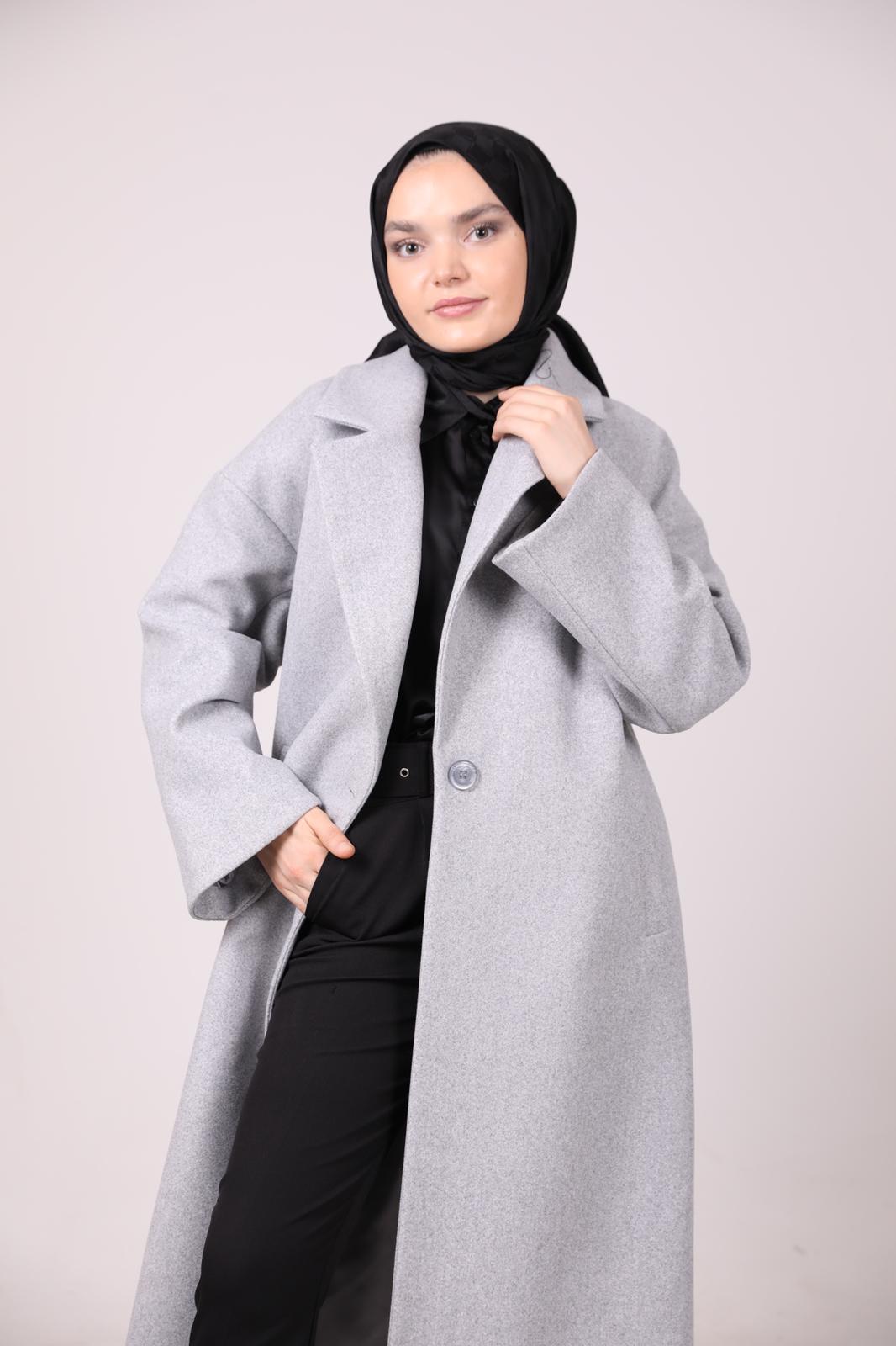 Oversized Coat with Pleat Detail on the Sleeve Gray