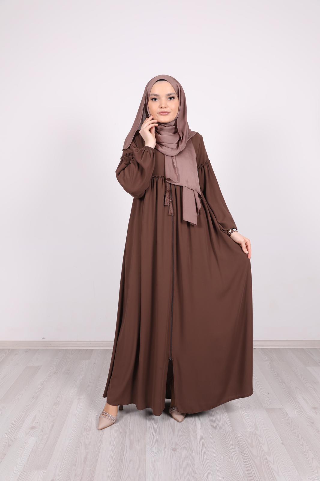 Ruffle Detailed Abaya Brown